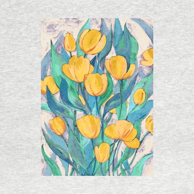 Blooming Golden Tulips in Gouache by micklyn
